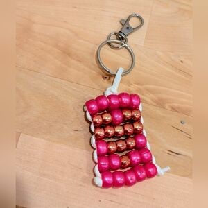 Pink and Red Beaded Heart Keychain